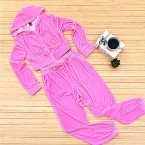 SHEIN Hot Pink Velour Hoodie & Jogger Lounge Set